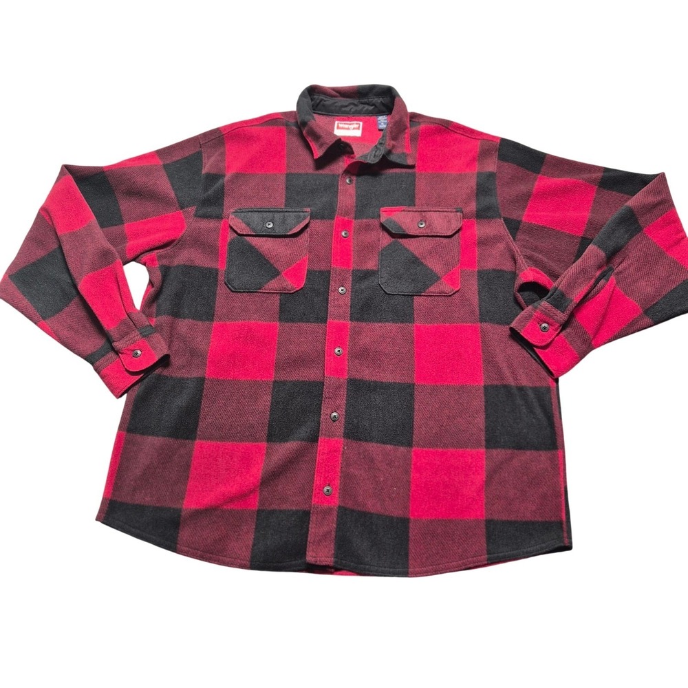 Wrangler Mens XL Red Black Buffalo Plaid Fleece Button Down Shirt HZP0HWR
